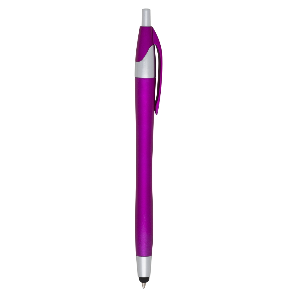 Caneta plástica touch personalizada com a logo da empresa, na cor rosa