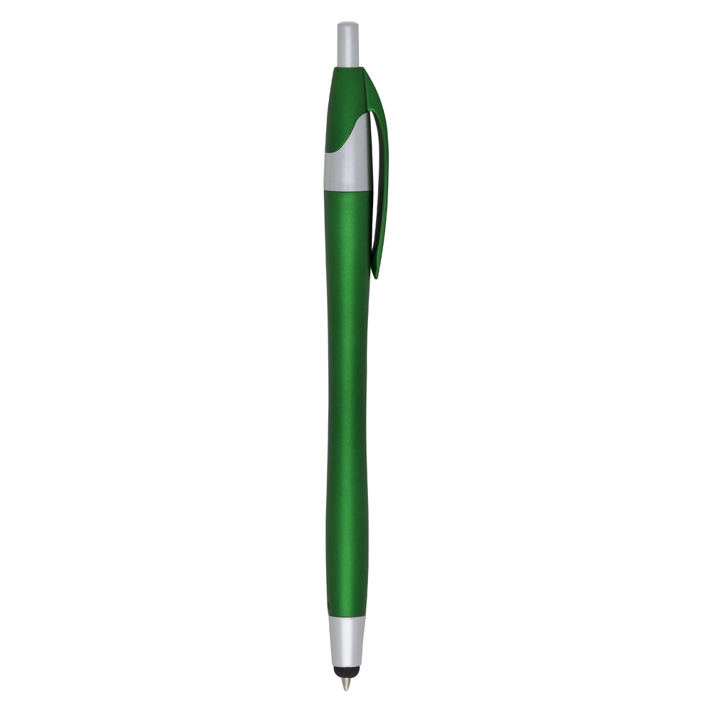 Caneta plástica touch personalizada com a logo da empresa, na cor verde