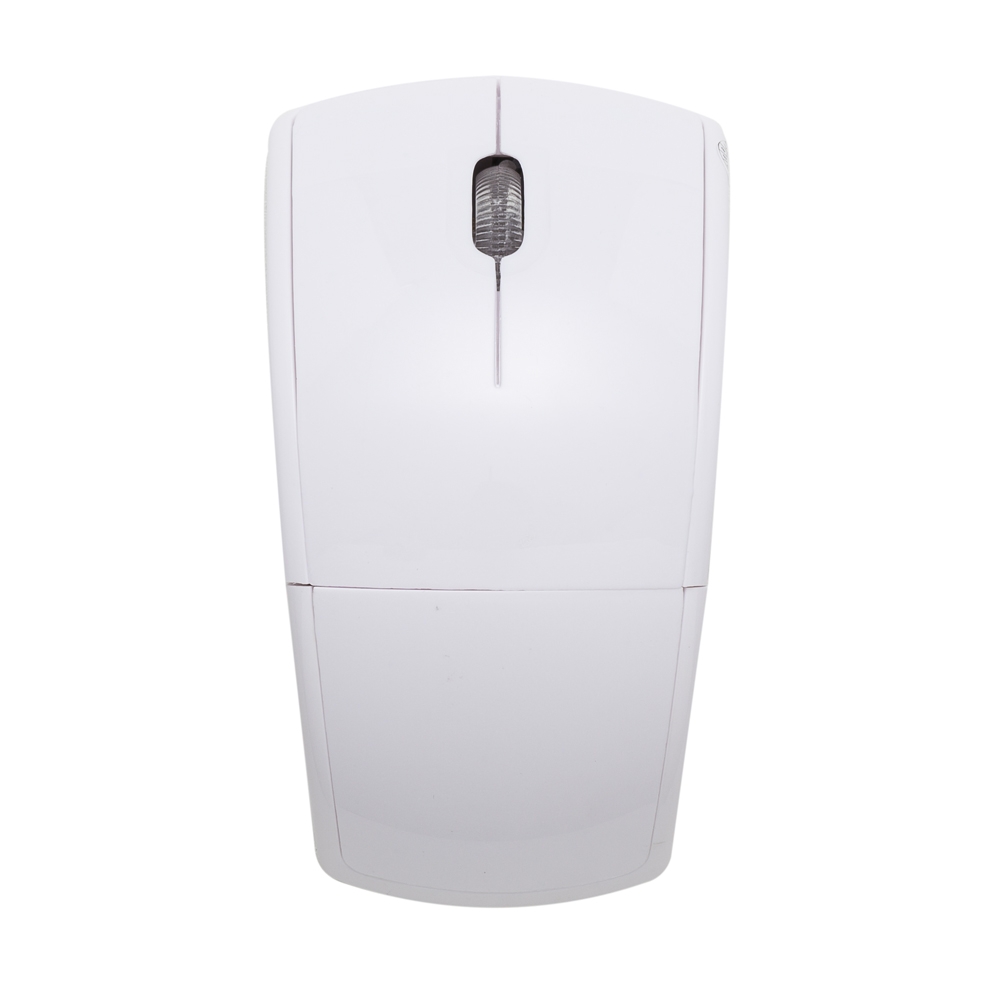 Mouse wireless dobrável de plástico com estojo na cor Branco, personalizado com a logo da empresa