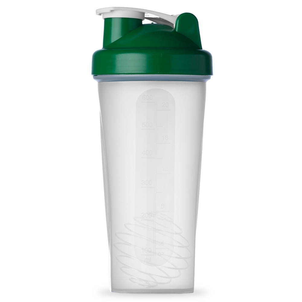 Coqueteleira plástica 600 ml personalizada com a logo da empresa, na cor branco / verde