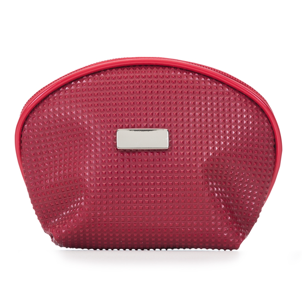 Necessaire de couro sintético (10 x 15 cm) na cor Vermelho, personalizada com a logo da empresa