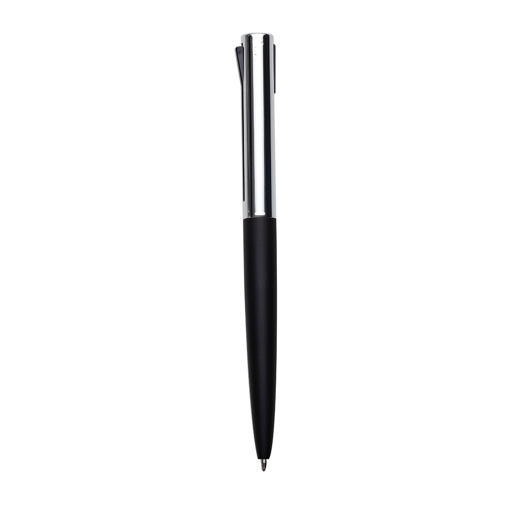 Caneta semi - metal na cor Prata / Preto, personalizada com a logo da empresa