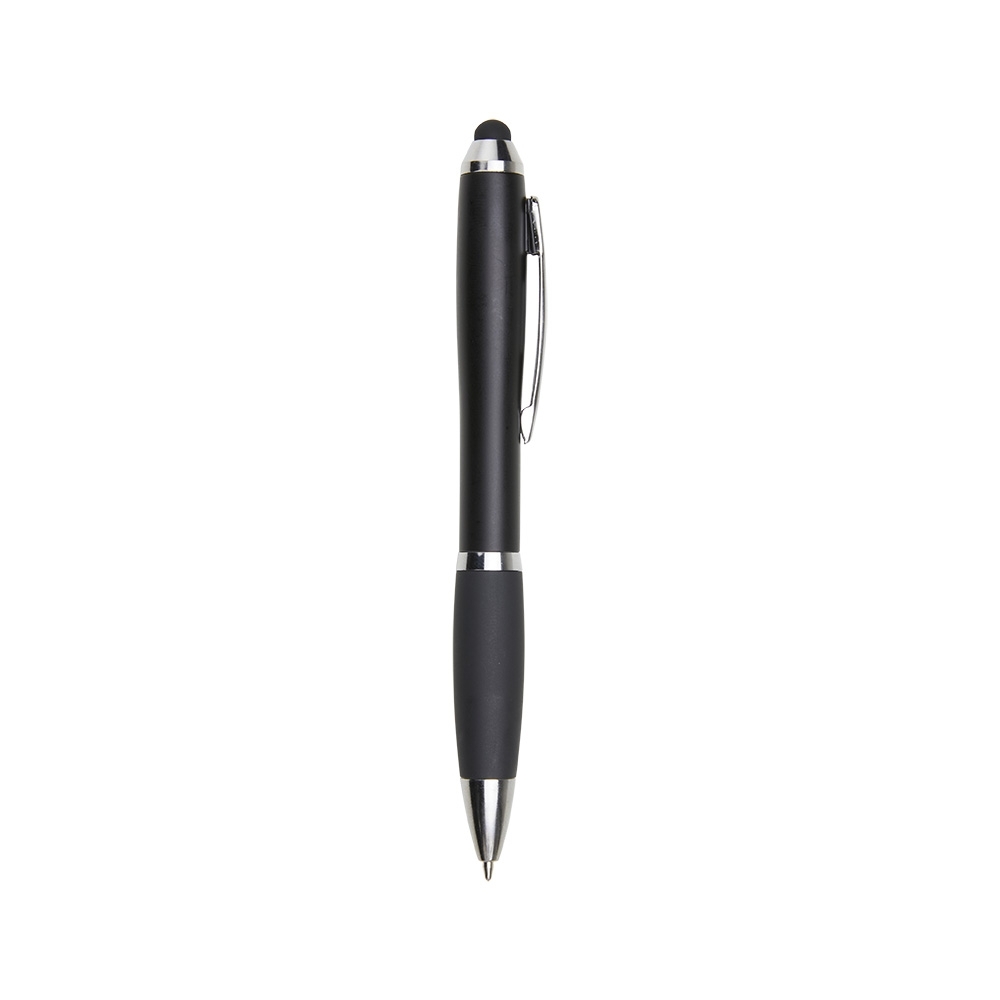 Caneta plástica touch giratória na cor Preto, personalizada com a logo da empresa