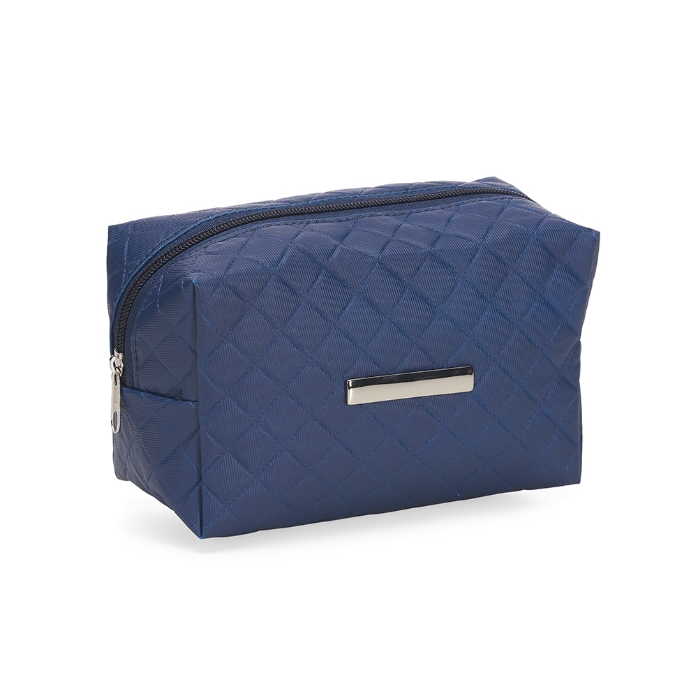 Necessaire puff matelassê de couro sintético com detalhe prata personalizada com a logo da empresa