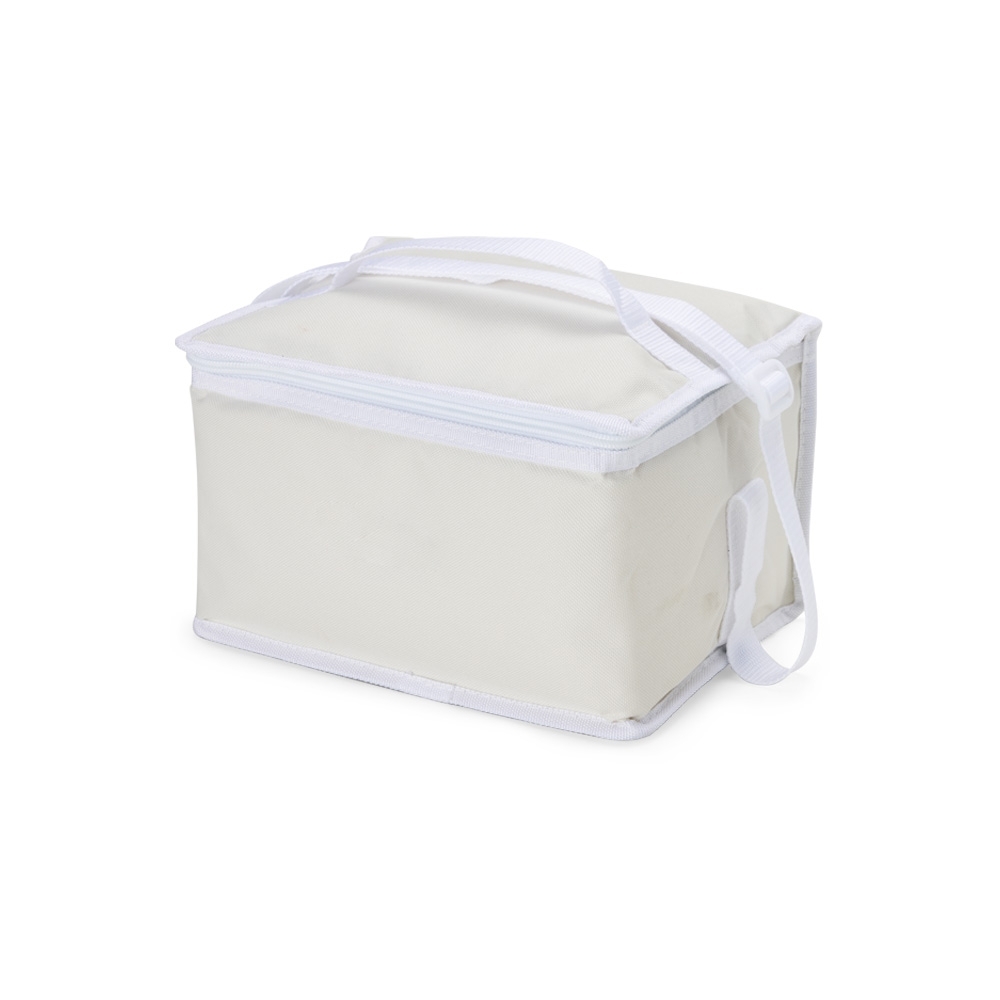 Bolsa térmica 9 litros de nylon personalizada com a logo da empresa, na cor branco