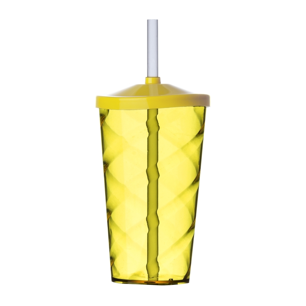 Copo PS 550 ml com canudo personalizado com a logo da empresa, na cor amarelo