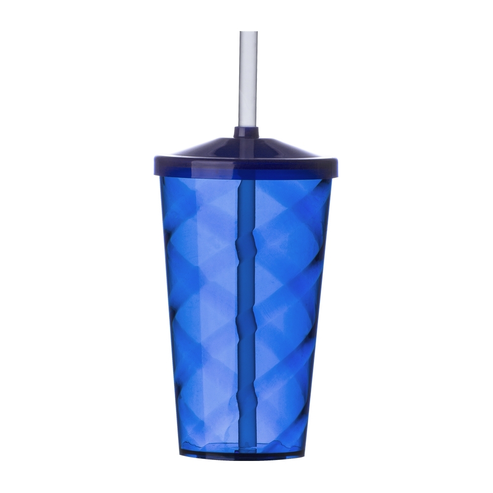 Copo PS 550 ml com canudo personalizado com a logo da empresa, na cor azul