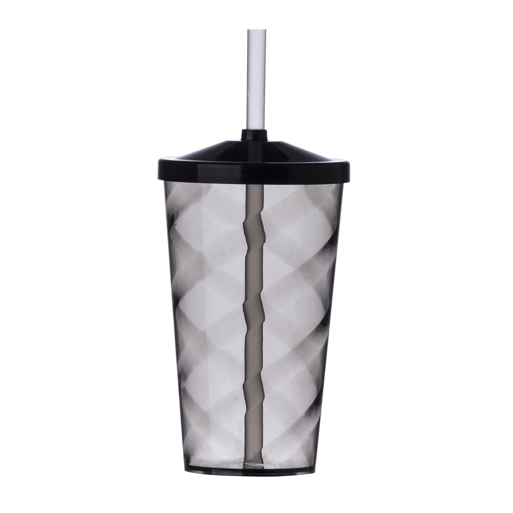 Copo PS 550 ml com canudo na cor Fumê, personalizado com a logo da empresa