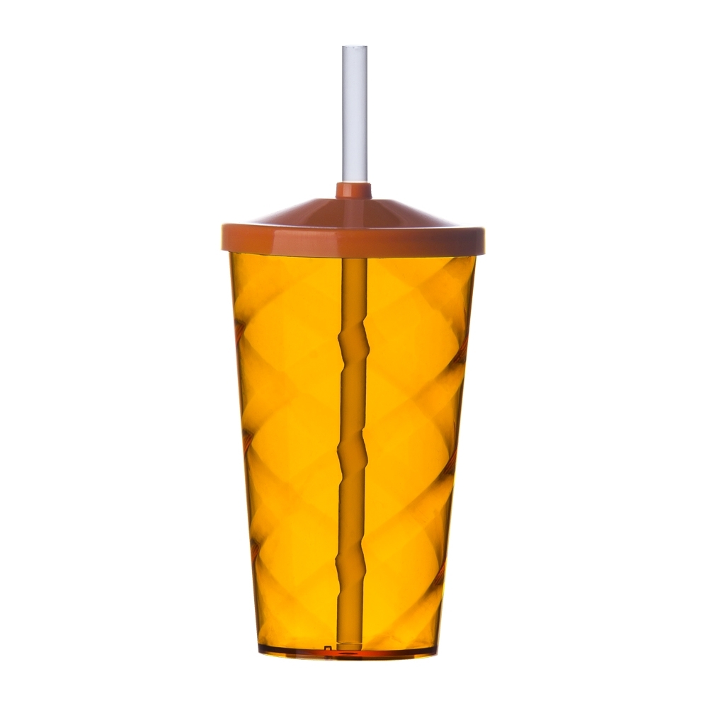 Copo PS 550 ml com canudo personalizado com a logo da empresa, na cor laranja