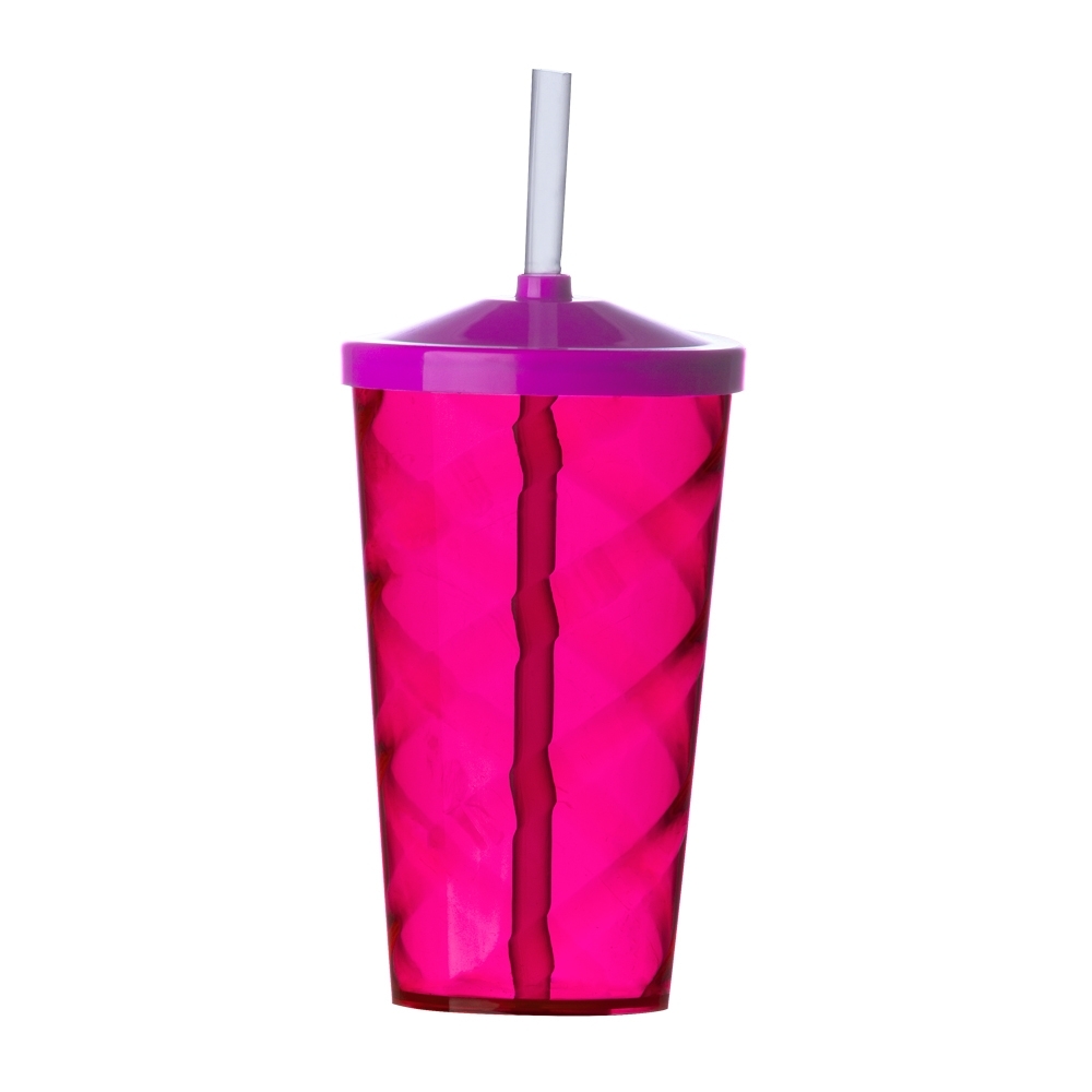 Copo PS 550 ml com canudo personalizado com a logo da empresa, na cor rosa
