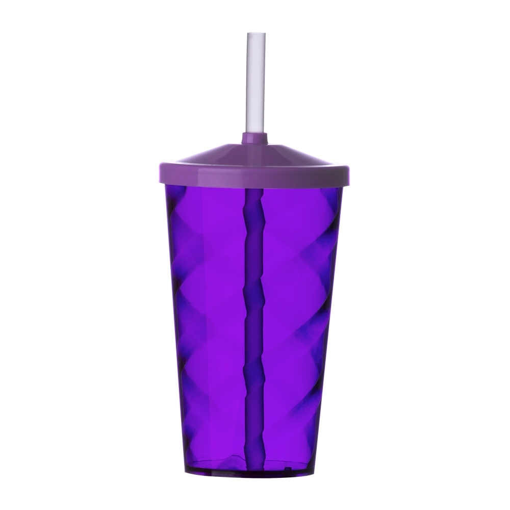 Copo PS 550 ml com canudo personalizado com a logo da empresa, na cor roxo