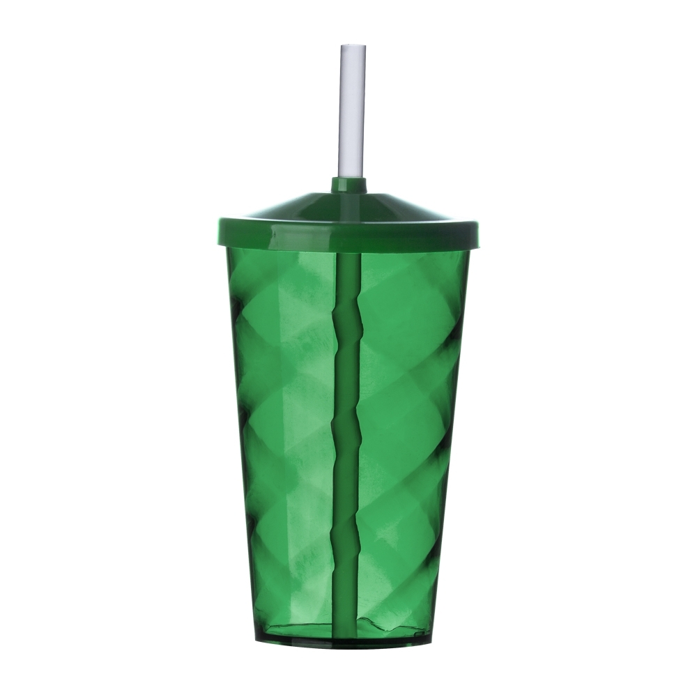 Copo PS 550 ml com canudo personalizado com a logo da empresa, na cor verde escuro