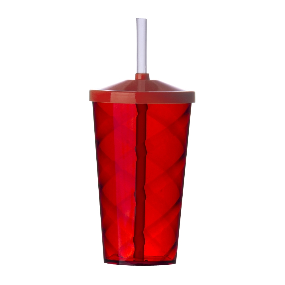 Copo PS 550 ml com canudo personalizado com a logo da empresa, na cor vermelho