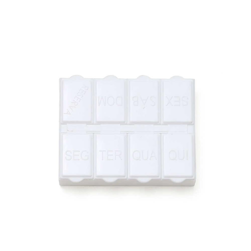 Porta-comprimidos semanal de plástico fosco na cor Branco, personalizado com a logo da empresa
