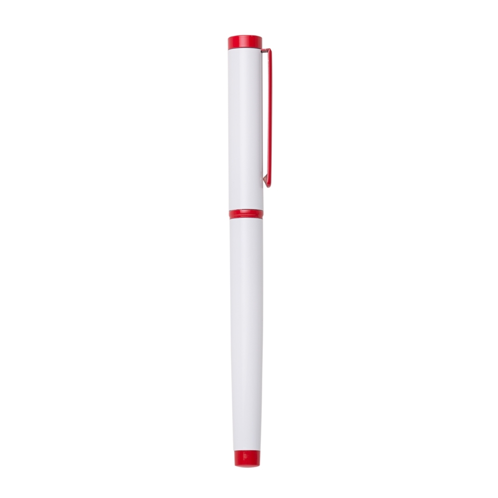 Caneta semimetal roller na cor Vermelho / Branco, personalizada com a logo da empresa