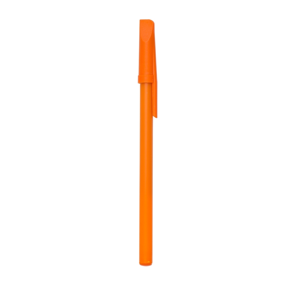 Caneta plástica esfero com tampa personalizada com a logo da empresa, na cor laranja
