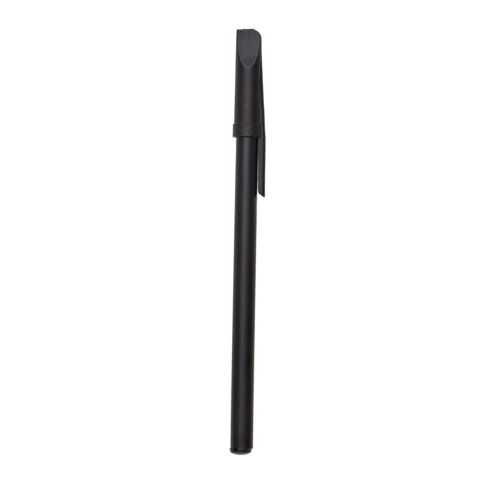 Caneta plástica esfero com tampa na cor Preto, personalizada com a logo da empresa