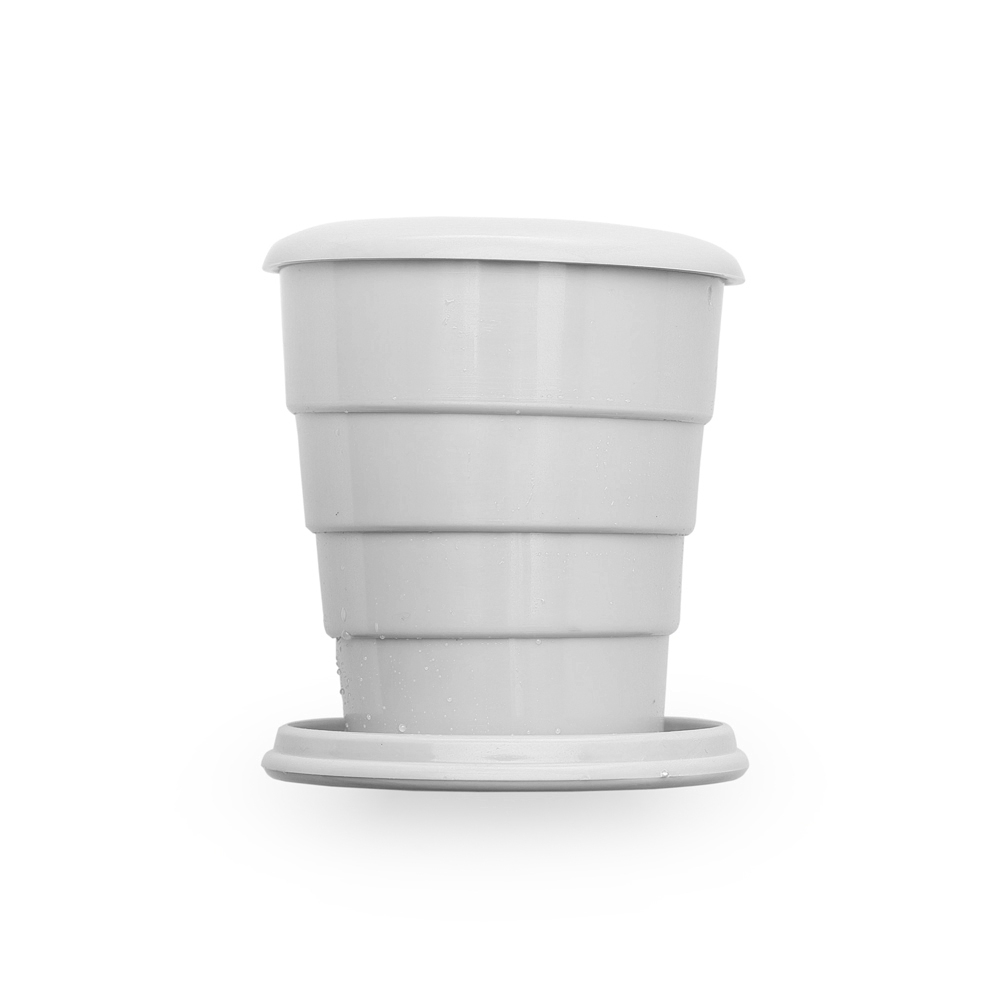 Copo retrátil 130 ml de plástico na cor Branco, personalizado com a logo da empresa