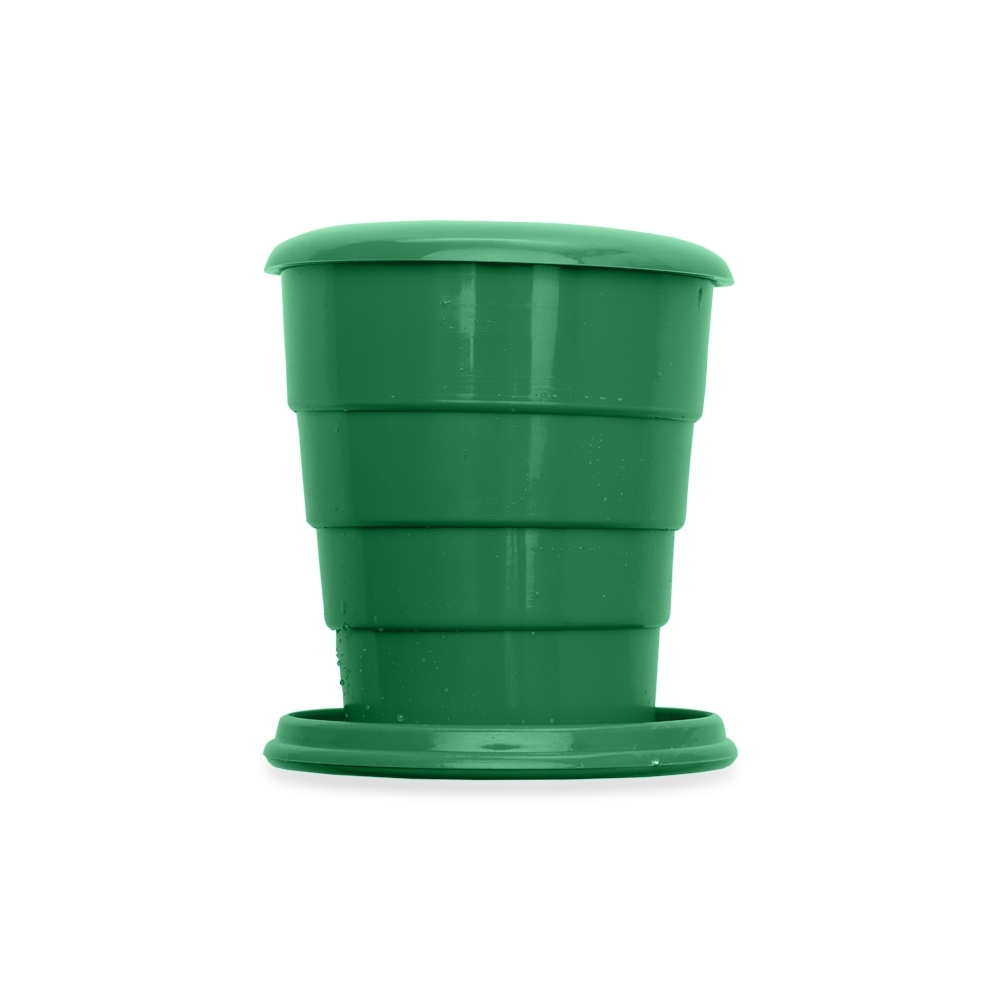 Copo retrátil 130 ml de plástico personalizado com a logo da empresa, na cor verde
