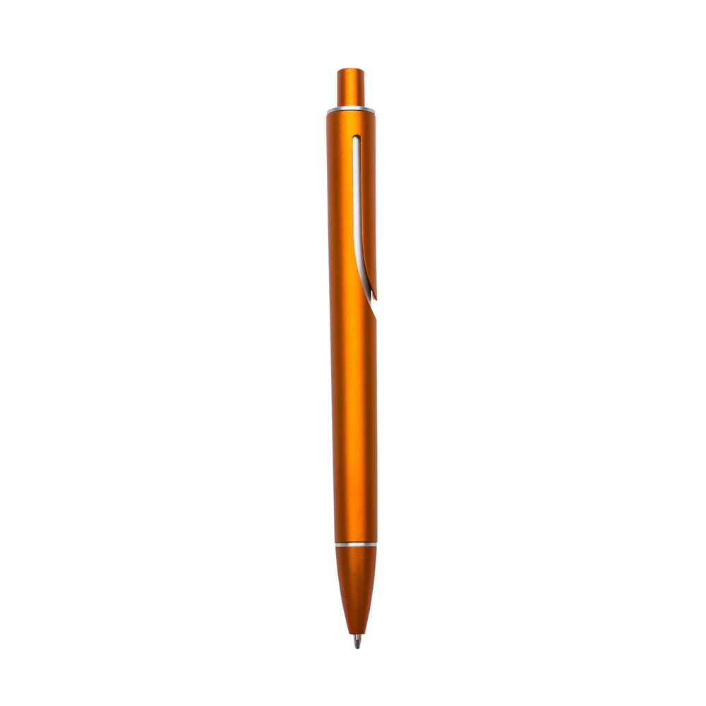 Caneta plástica com 1 anel personalizada com a logo da empresa, na cor laranja / prata
