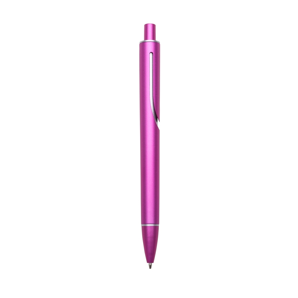 Caneta plástica com 1 anel personalizada com a logo da empresa, na cor rosa escuro / prata
