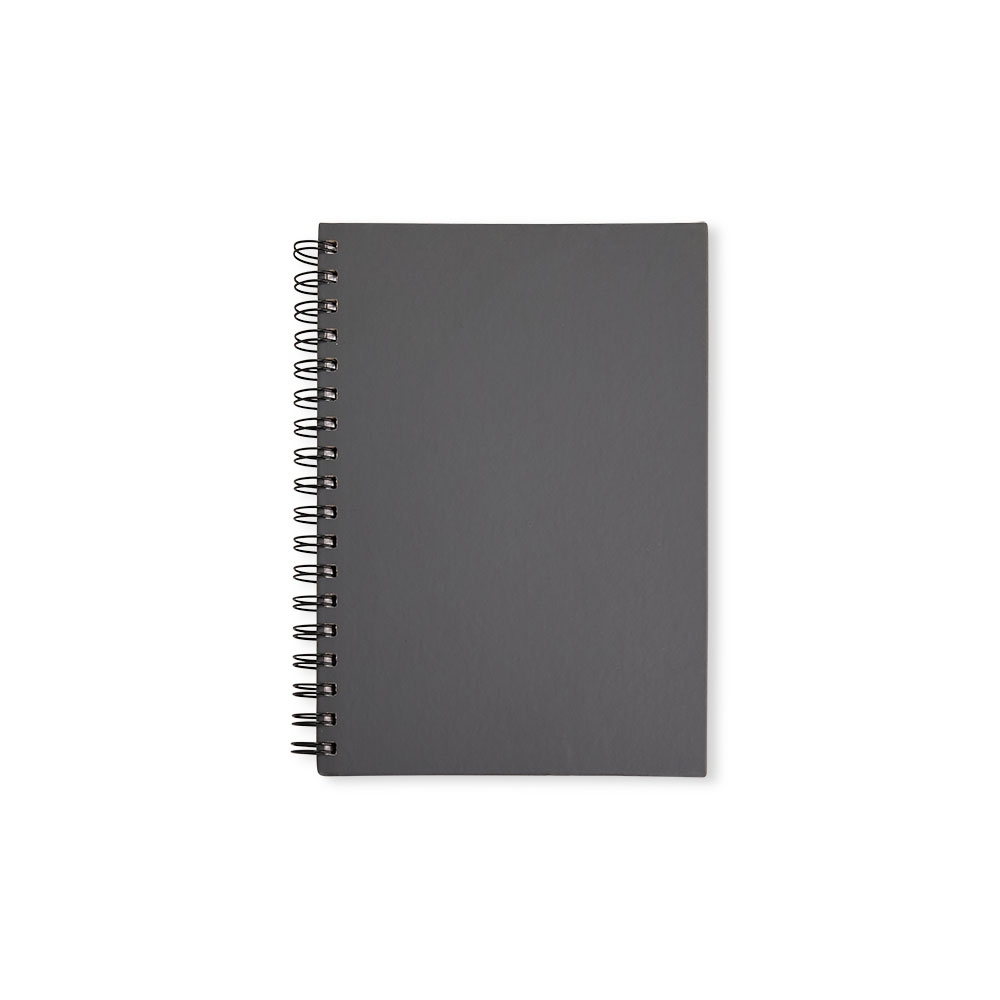 Caderno capa emborrachada com espiral e 100 folhas personalizado com a logo da empresa, na cor cinza