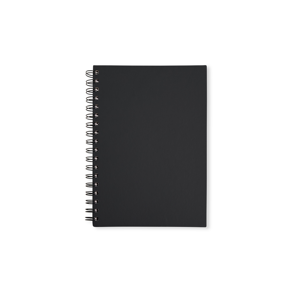 Caderno capa emborrachada com espiral e 100 folhas na cor Preto, personalizado com a logo da empresa
