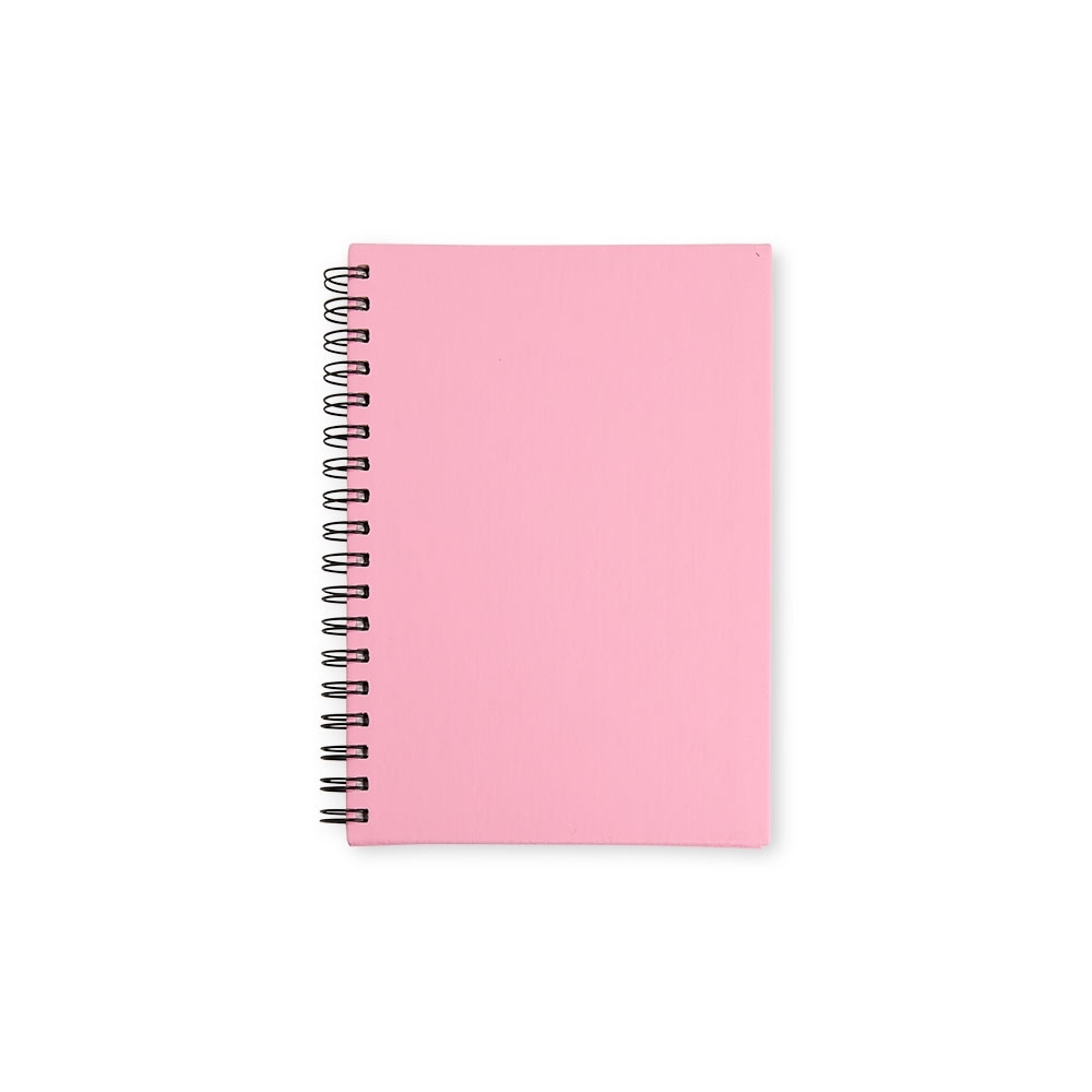Caderno capa emborrachada com espiral e 100 folhas personalizado com a logo da empresa, na cor rosa