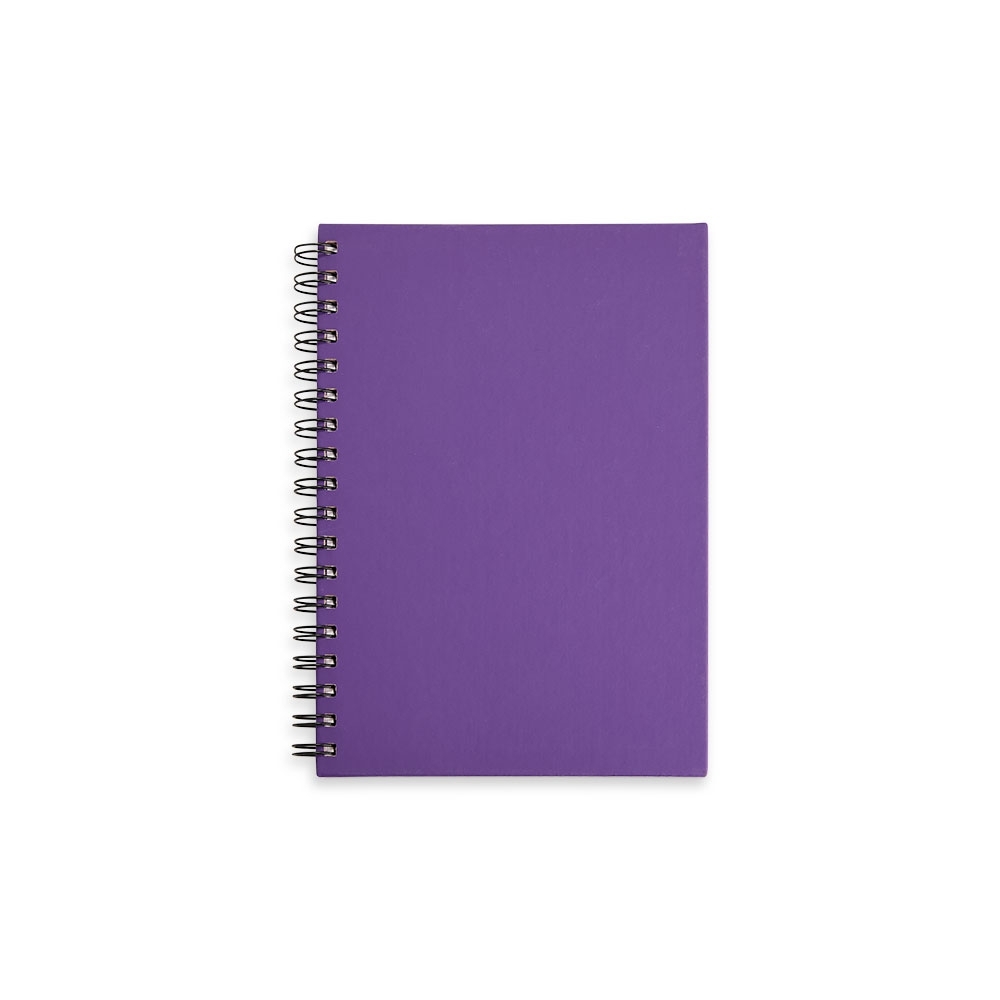Caderno capa emborrachada com espiral e 100 folhas personalizado com a logo da empresa, na cor roxo
