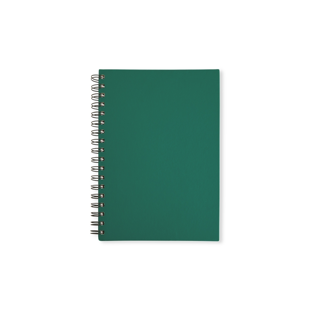 Caderno capa emborrachada com espiral e 100 folhas personalizado com a logo da empresa, na cor verde