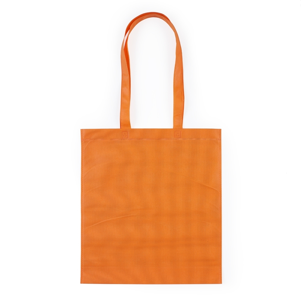 Sacola TNT com alça personalizada com a logo da empresa, na cor laranja