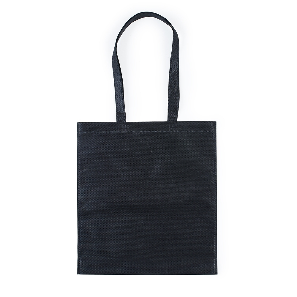 Sacola TNT com alça na cor Preto, personalizada com a logo da empresa