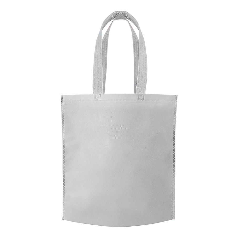 Sacola de TNT termosselada vertical com alças personalizada com a logo da empresa, na cor branco