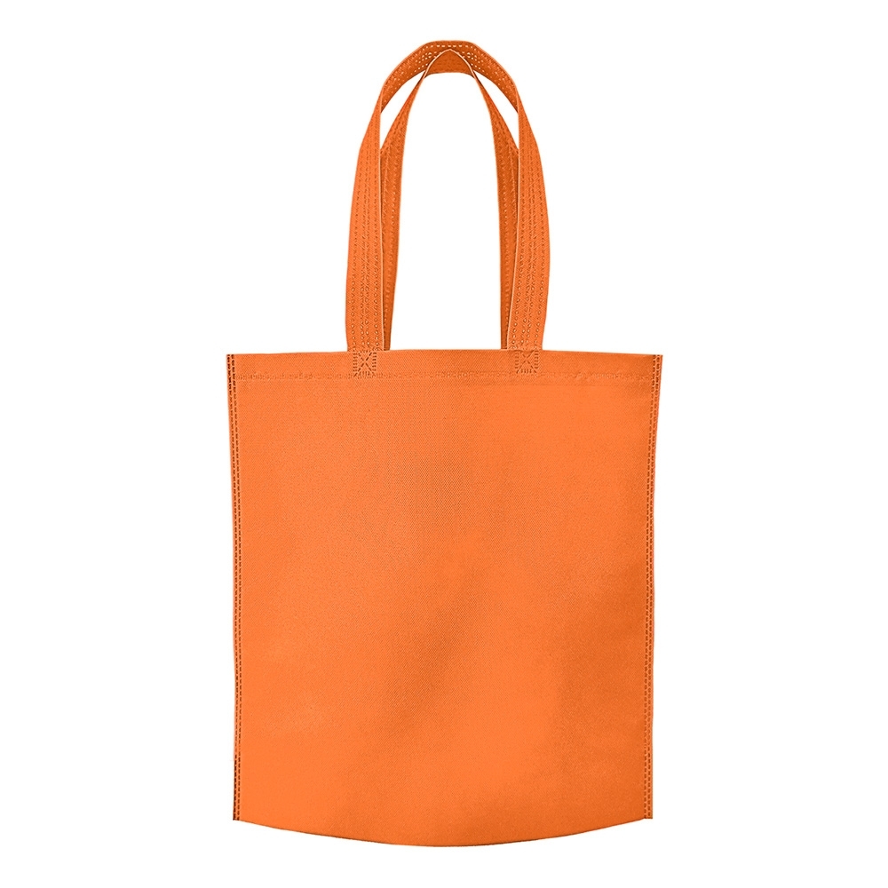 Sacola de TNT termosselada vertical com alças personalizada com a logo da empresa, na cor laranja