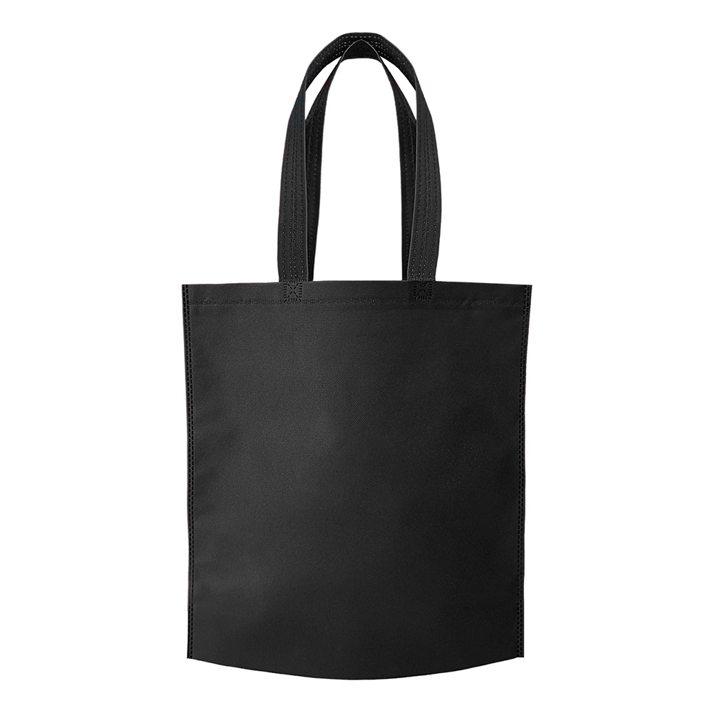 Sacola de TNT termosselada vertical com alças na cor Preto, personalizada com a logo da empresa