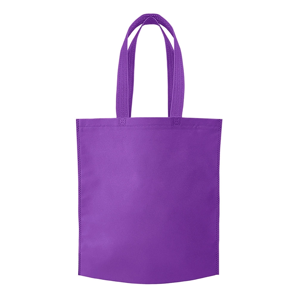 Sacola de TNT termosselada vertical com alças personalizada com a logo da empresa, na cor roxo