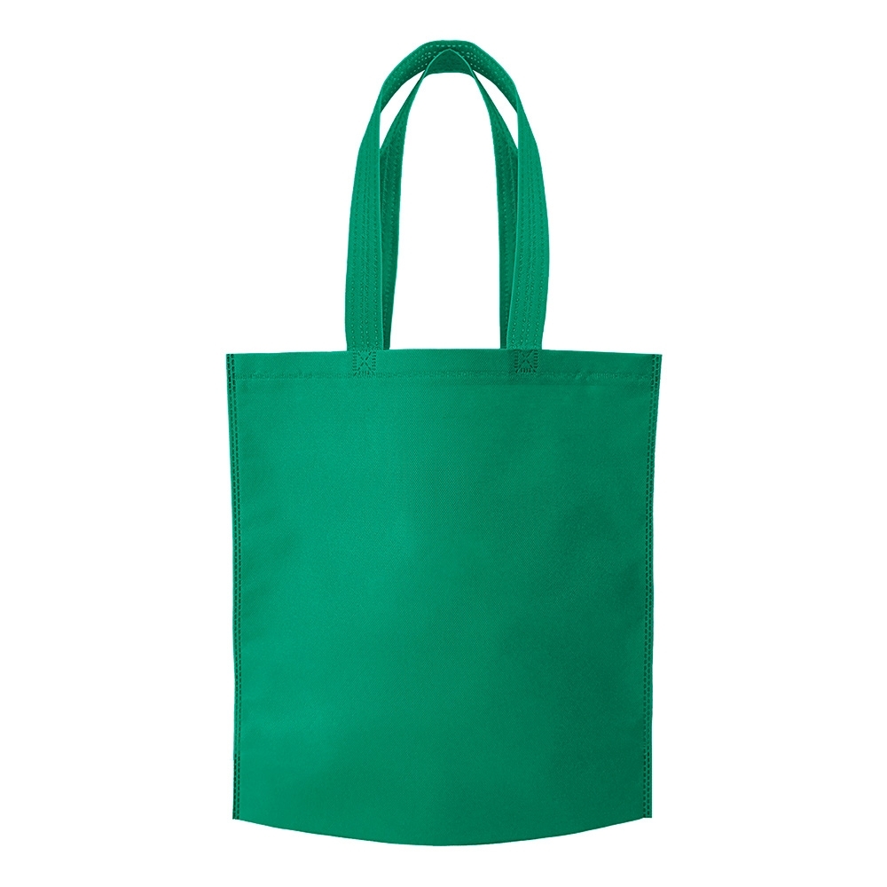 Sacola de TNT termosselada vertical com alças personalizada com a logo da empresa, na cor verde