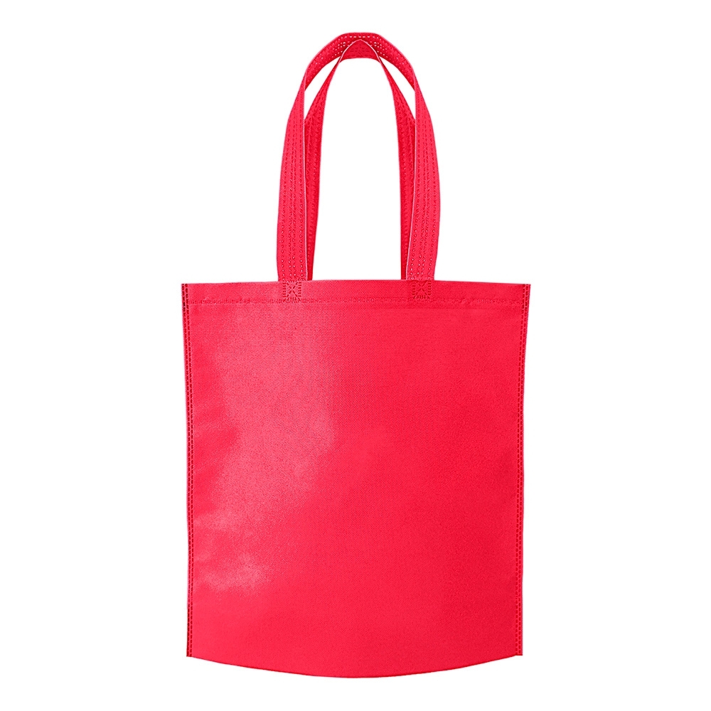 Sacola de TNT termosselada vertical com alças personalizada com a logo da empresa, na cor vermelho