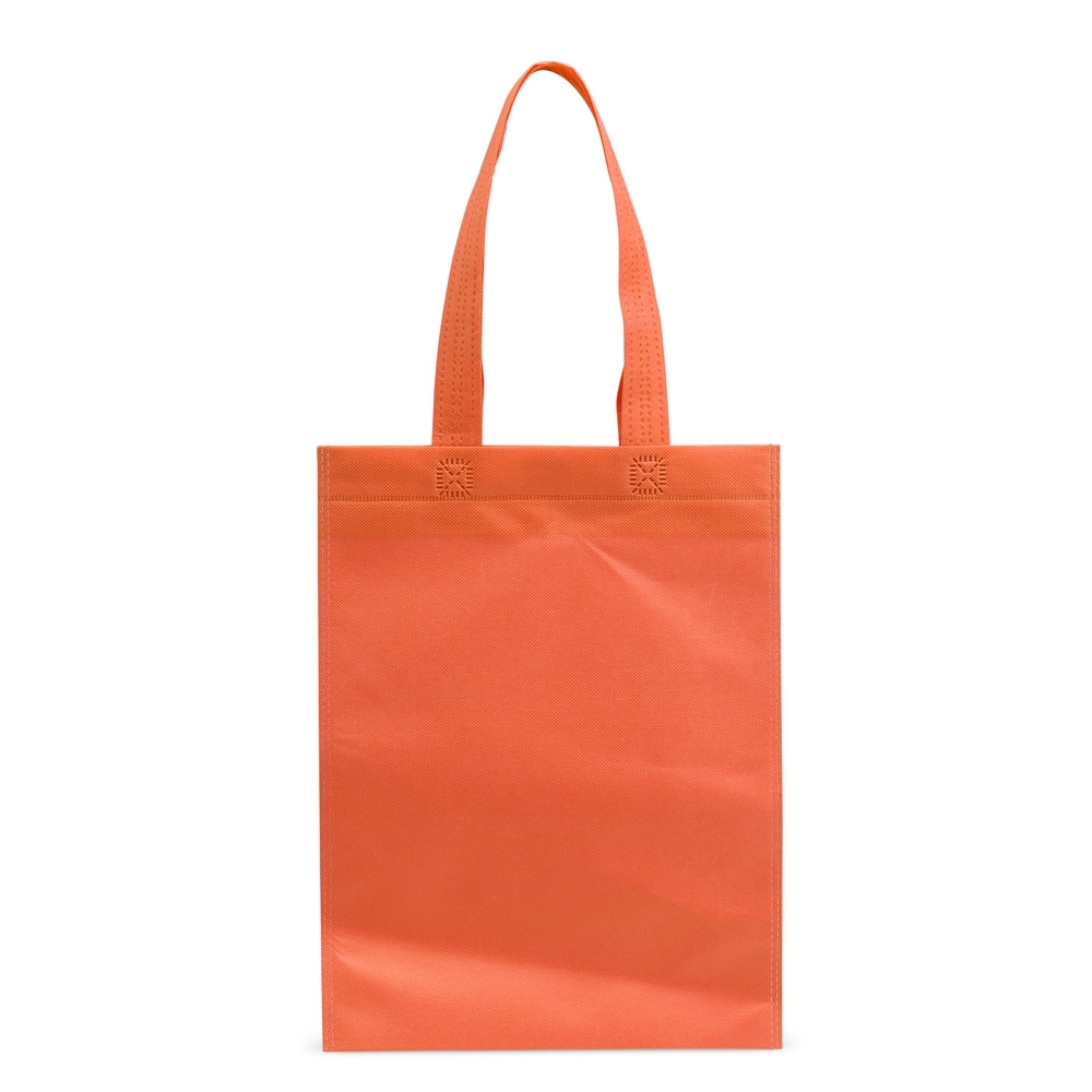 Sacola TNT impermeável personalizada com a logo da empresa, na cor laranja