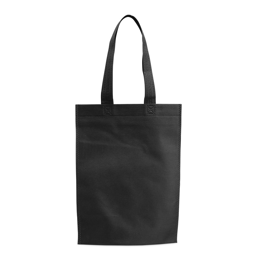 Sacola TNT impermeável na cor Preto, personalizada com a logo da empresa