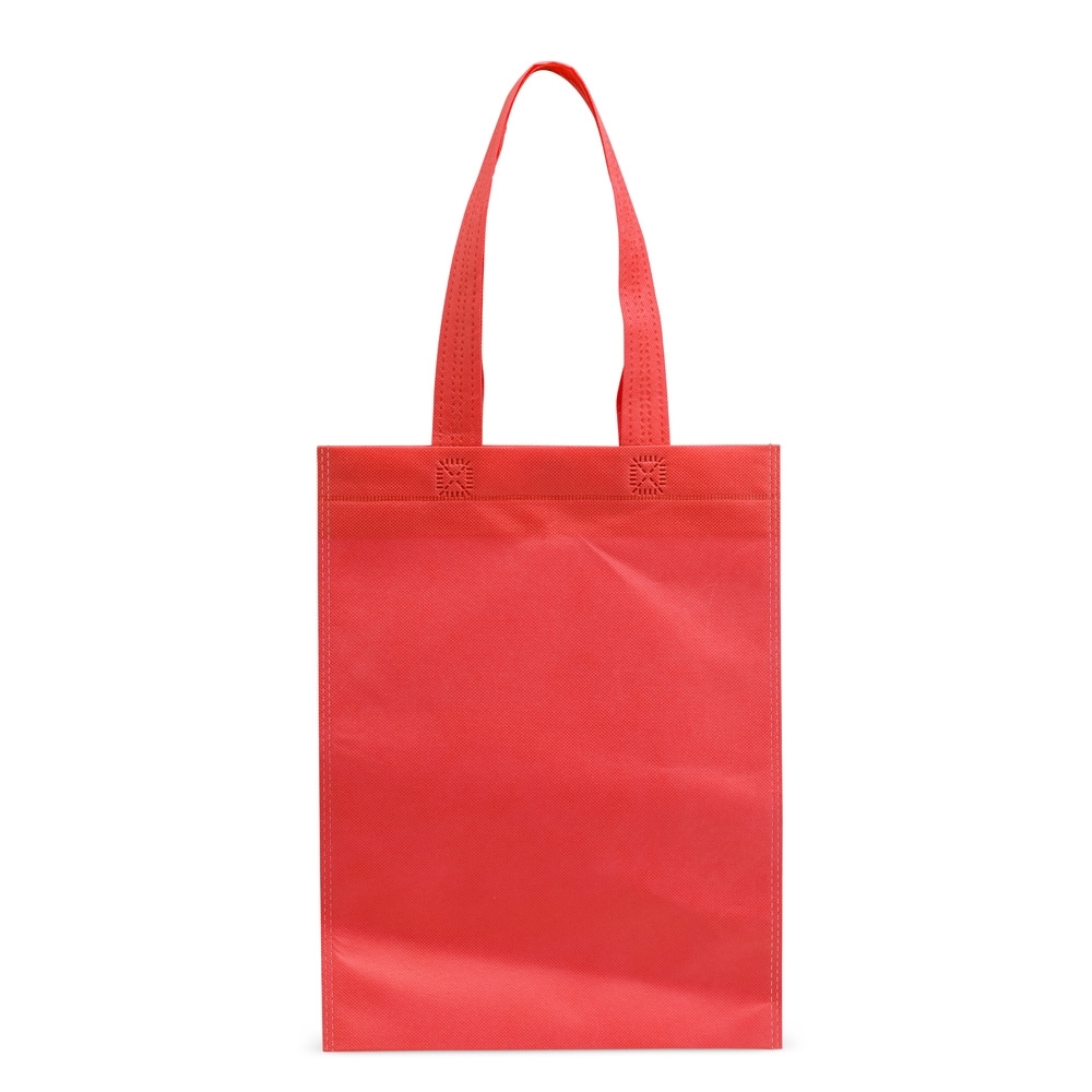 Sacola TNT impermeável personalizada com a logo da empresa, na cor vermelho