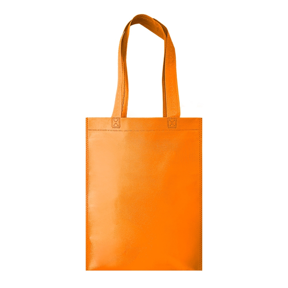 Sacola de TNT termosselada personalizada com a logo da empresa, na cor laranja