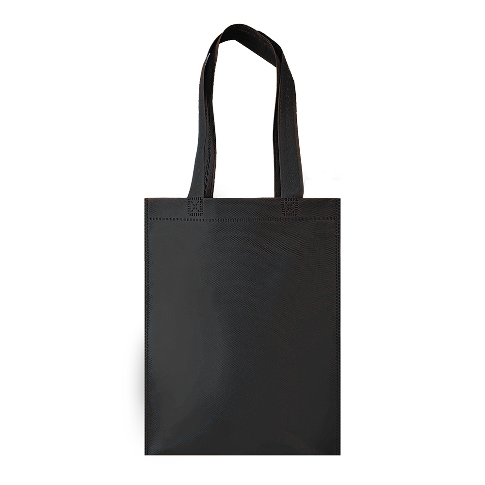 Sacola de TNT termosselada na cor Preto, personalizada com a logo da empresa