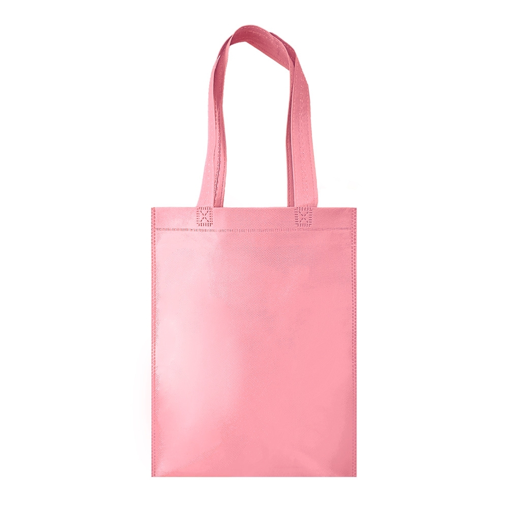 Sacola de TNT termosselada personalizada com a logo da empresa, na cor rosa