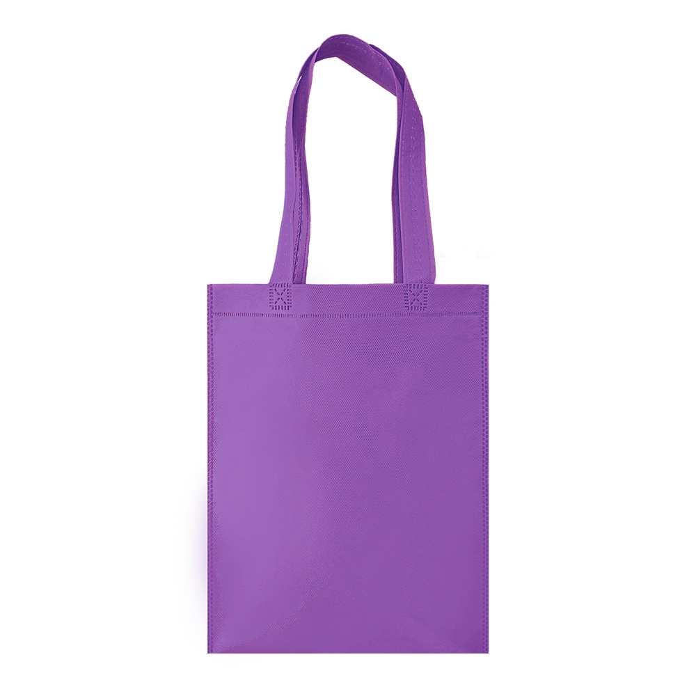Sacola de TNT termosselada personalizada com a logo da empresa, na cor roxo