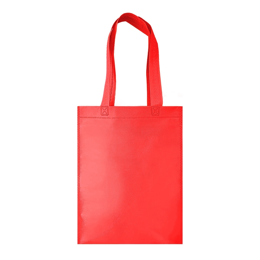Sacola de TNT termosselada personalizada com a logo da empresa, na cor vermelho