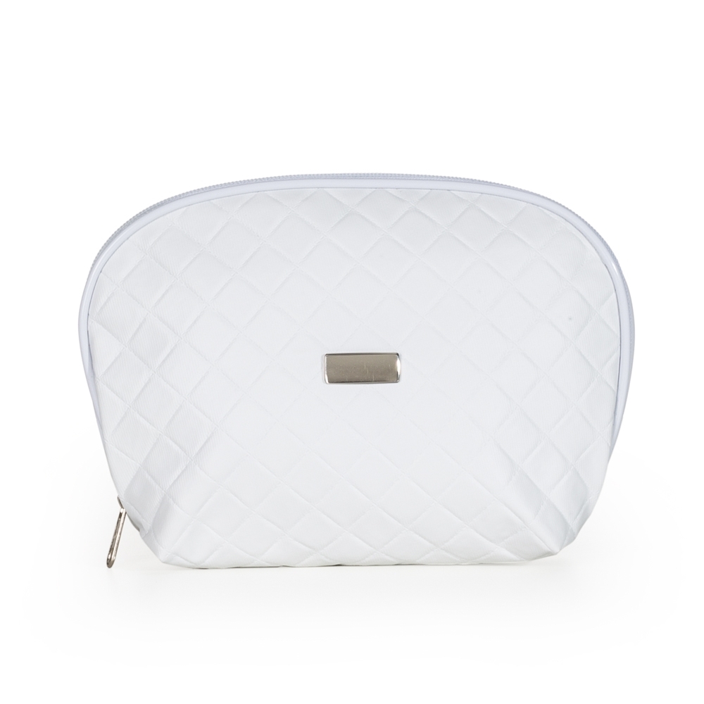 Necessaire de couro sintético matelassê na cor Branco, personalizada com a logo da empresa