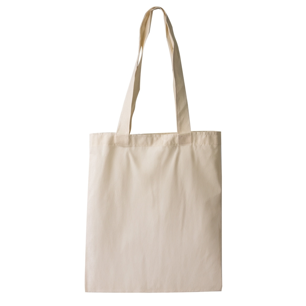 Sacola de algodão cru com alças de costura invertida na cor Bege, personalizada com a logo da empresa
