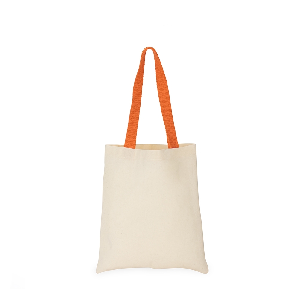 Sacola de algodão com alça de nylon na cor Bege / Laranja, personalizada com a logo da empresa