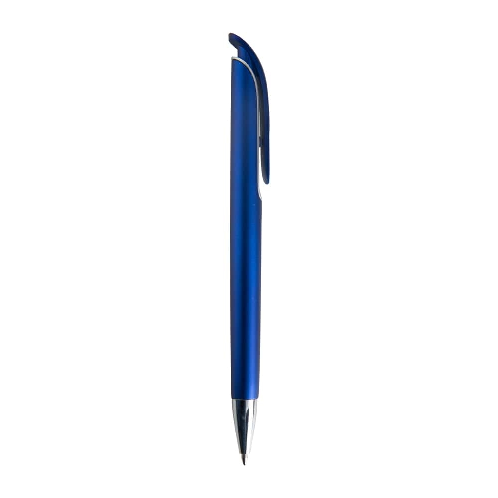 Caneta plástica de corpo colorido com clipe curvo e ponteira cromada personalizada com a logo da empresa